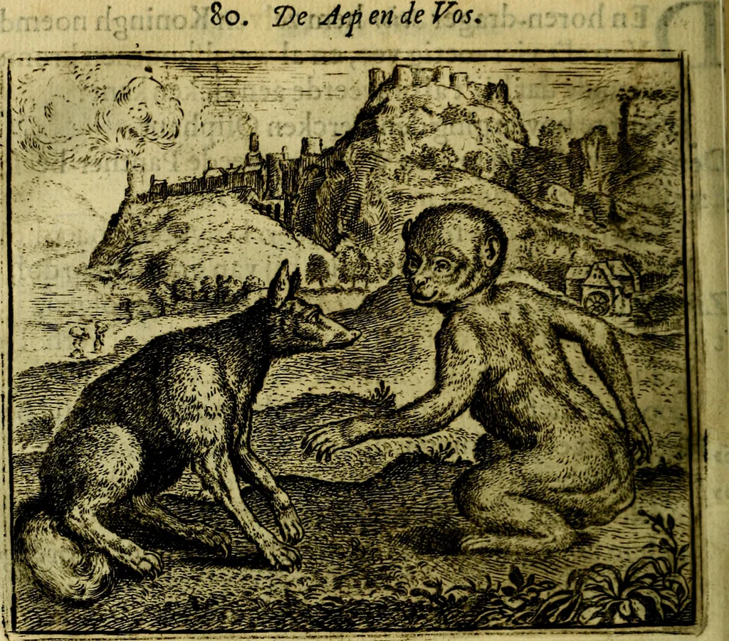An illustration from Vorstelijcke warande der dieren : waer in de zeden-rijcke philosophie, poëtisch, morael, en historiael, vermakelijck en treffelijck wort voorgestelt : mit exempelen uyt de oude historien, in prose, 1682, leaf 177