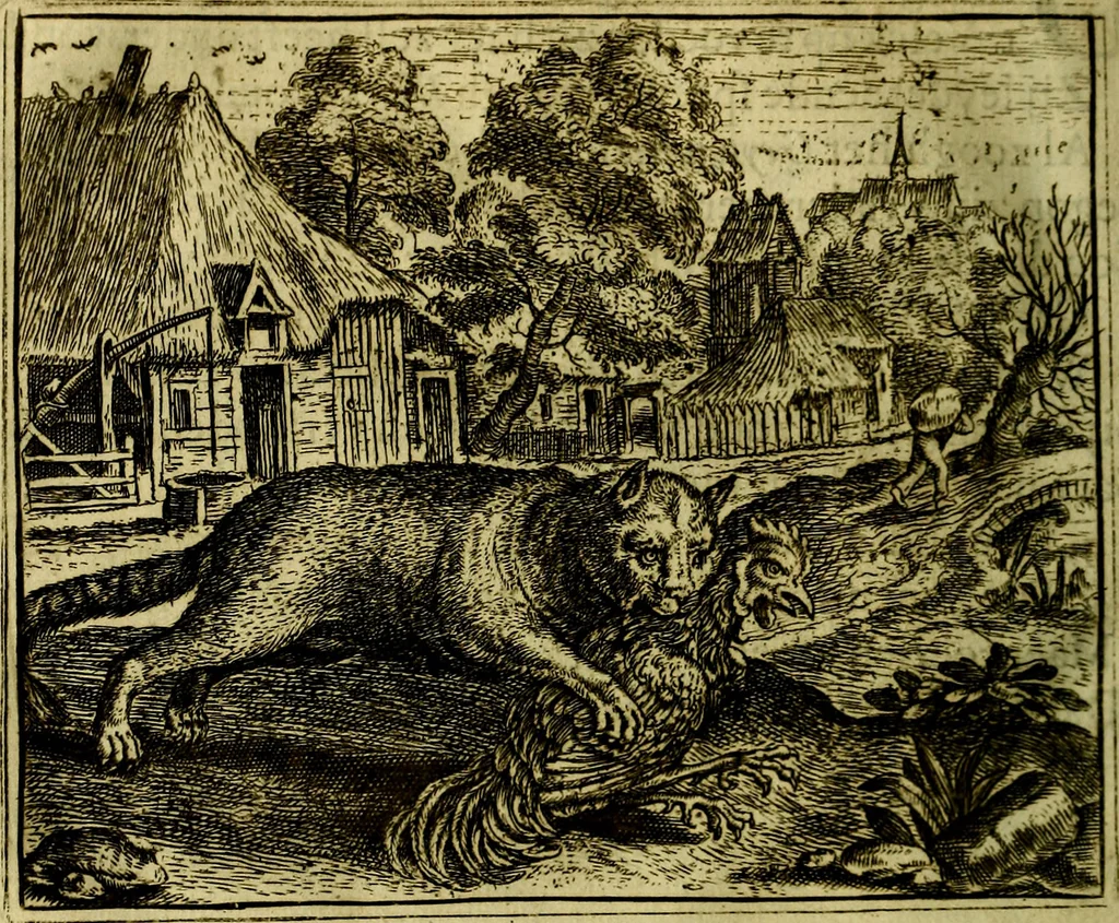 An illustration from Vorstelijcke warande der dieren : waer in de zeden-rijcke philosophie, poëtisch, morael, en historiael, vermakelijck en treffelijck wort voorgestelt : mit exempelen uyt de oude historien, in prose, 1682, leaf 185