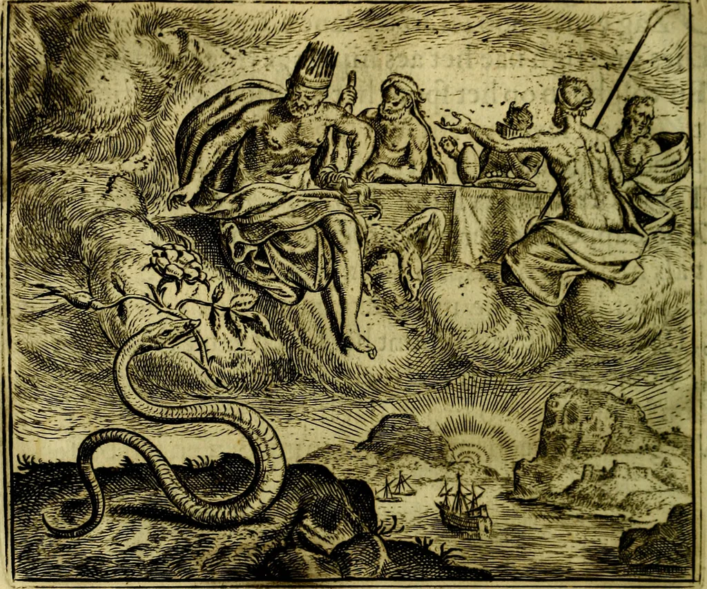 An illustration from Vorstelijcke warande der dieren : waer in de zeden-rijcke philosophie, poëtisch, morael, en historiael, vermakelijck en treffelijck wort voorgestelt : mit exempelen uyt de oude historien, in prose, 1682, leaf 207