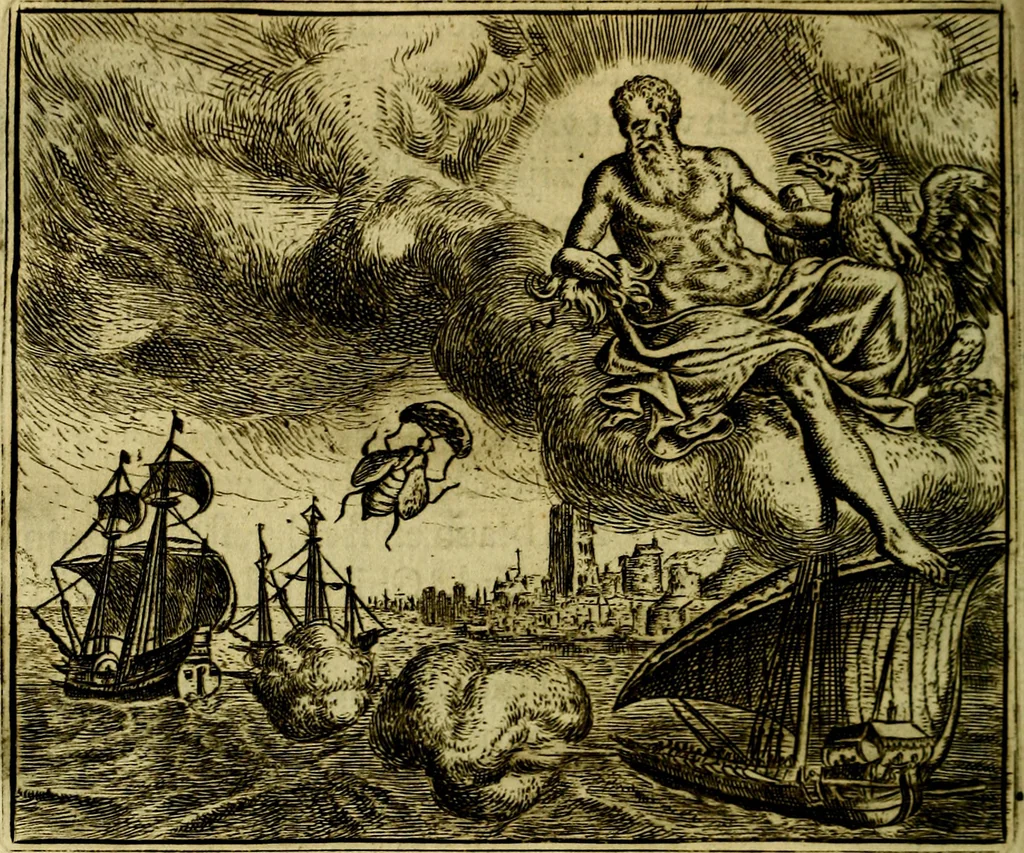 An illustration from Vorstelijcke warande der dieren : waer in de zeden-rijcke philosophie, poëtisch, morael, en historiael, vermakelijck en treffelijck wort voorgestelt : mit exempelen uyt de oude historien, in prose, 1682, leaf 209