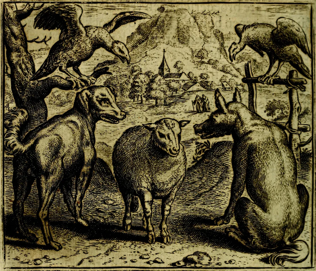 An illustration from Vorstelijcke warande der dieren : waer in de zeden-rijcke philosophie, poëtisch, morael, en historiael, vermakelijck en treffelijck wort voorgestelt : mit exempelen uyt de oude historien, in prose, 1682, leaf 225