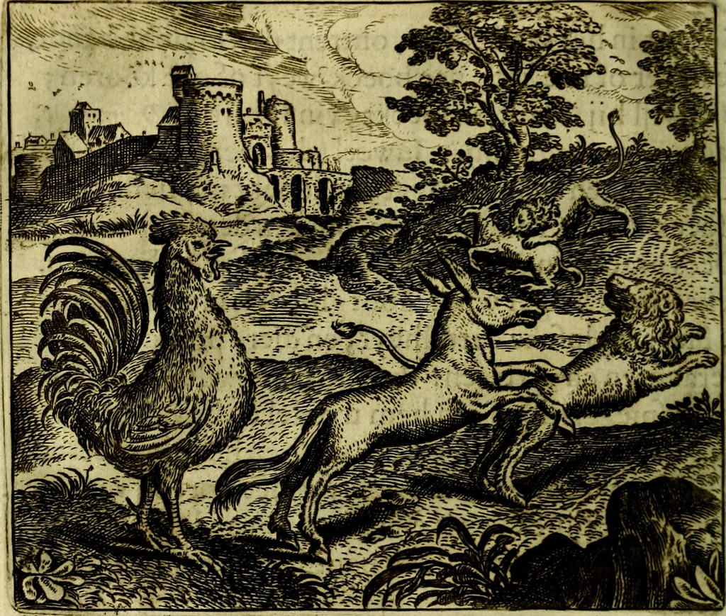 An illustration from Vorstelijcke warande der dieren : waer in de zeden-rijcke philosophie, poëtisch, morael, en historiael, vermakelijck en treffelijck wort voorgestelt : mit exempelen uyt de oude historien, in prose, 1682, leaf 245