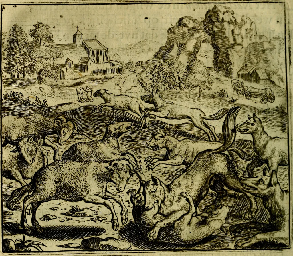 An illustration from Vorstelijcke warande der dieren : waer in de zeden-rijcke philosophie, poëtisch, morael, en historiael, vermakelijck en treffelijck wort voorgestelt : mit exempelen uyt de oude historien, in prose, 1682, leaf 35