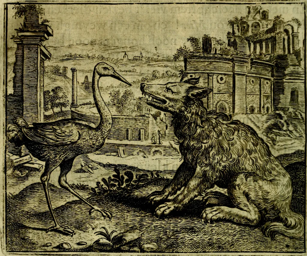 An illustration from Vorstelijcke warande der dieren : waer in de zeden-rijcke philosophie, poëtisch, morael, en historiael, vermakelijck en treffelijck wort voorgestelt : mit exempelen uyt de oude historien, in prose, 1682, leaf 43