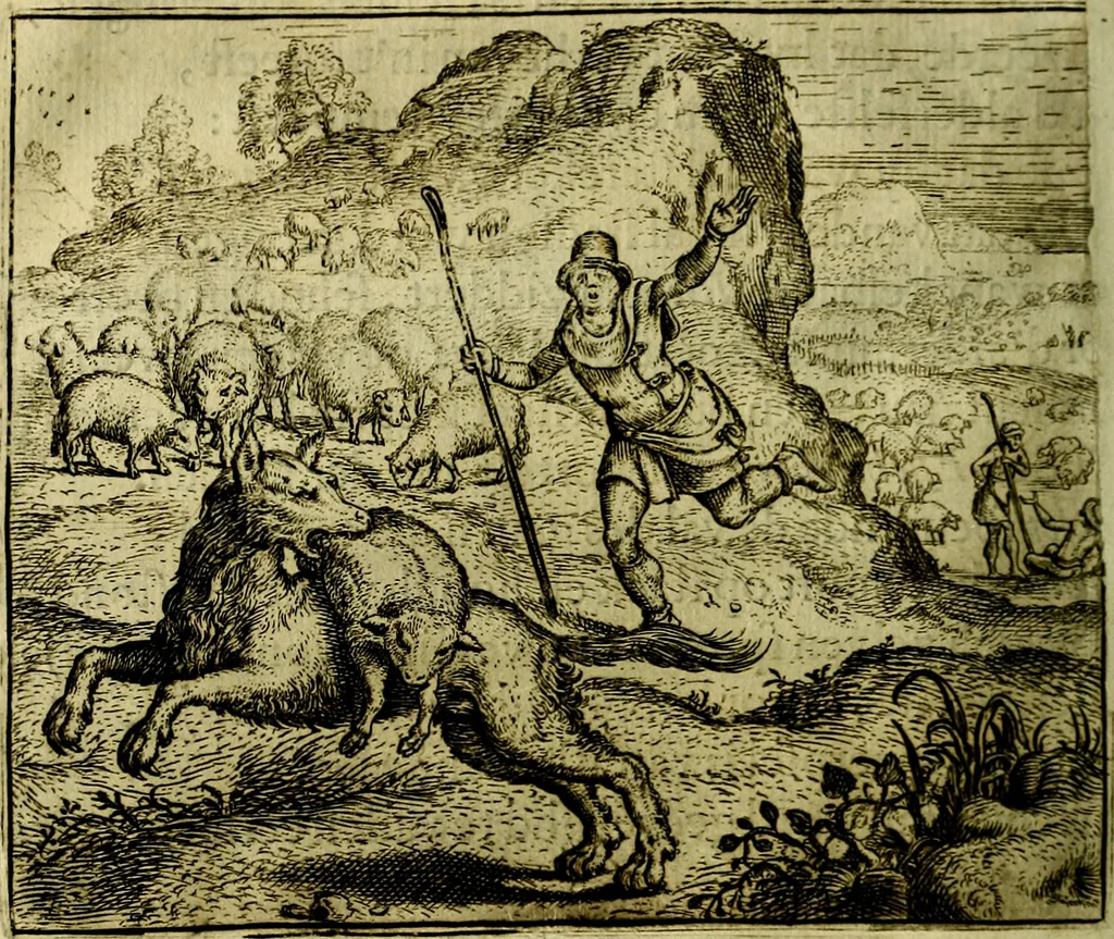 An illustration from Vorstelijcke warande der dieren : waer in de zeden-rijcke philosophie, poëtisch, morael, en historiael, vermakelijck en treffelijck wort voorgestelt : mit exempelen uyt de oude historien, in prose, 1682, leaf 47
