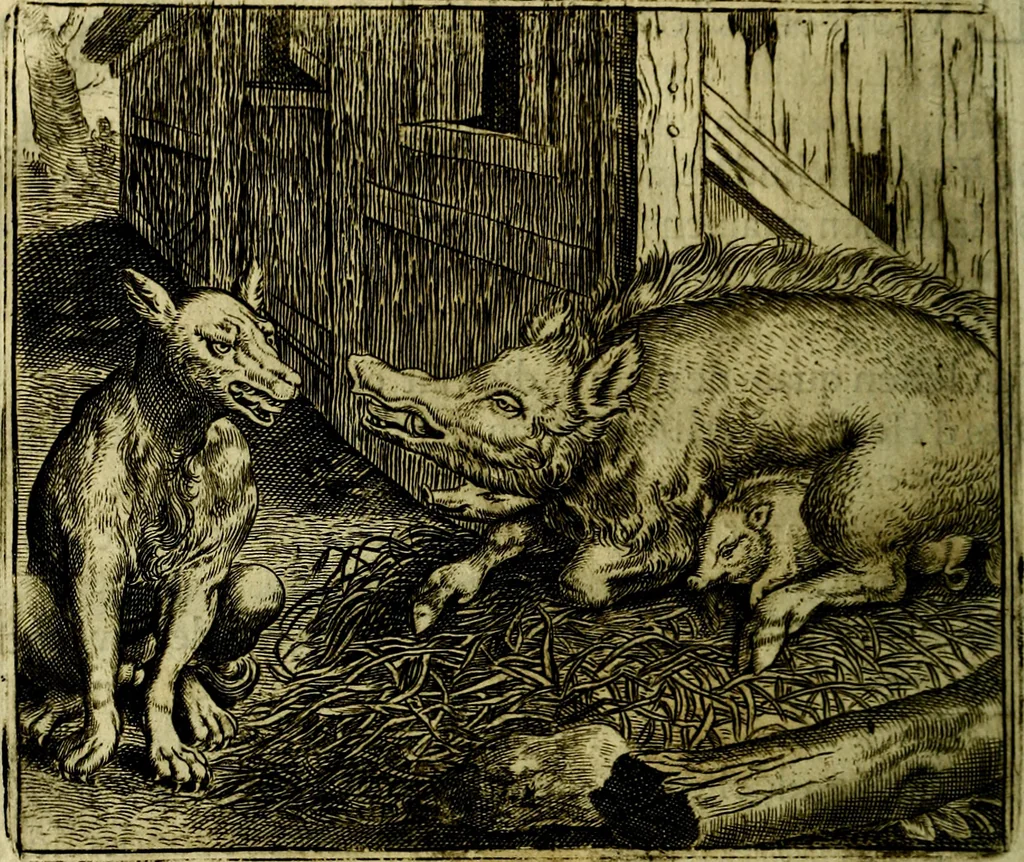 An illustration from Vorstelijcke warande der dieren : waer in de zeden-rijcke philosophie, poëtisch, morael, en historiael, vermakelijck en treffelijck wort voorgestelt : mit exempelen uyt de oude historien, in prose, 1682, leaf 49