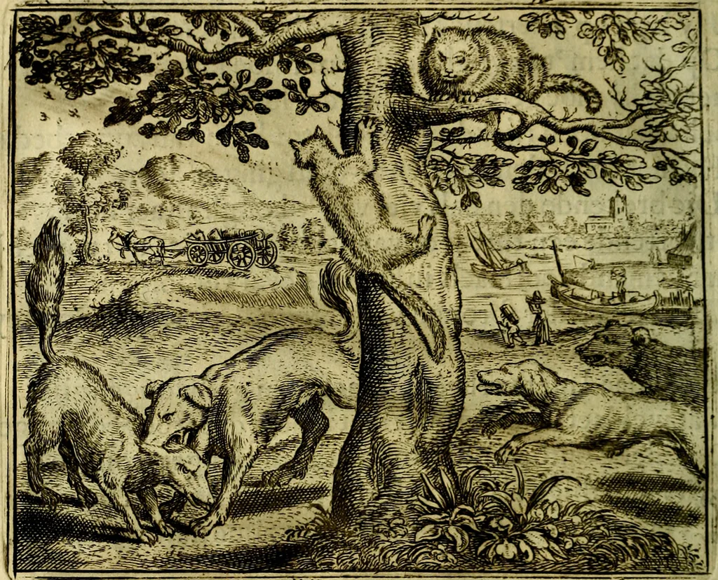 An illustration from Vorstelijcke warande der dieren : waer in de zeden-rijcke philosophie, poëtisch, morael, en historiael, vermakelijck en treffelijck wort voorgestelt : mit exempelen uyt de oude historien, in prose, 1682, leaf 57