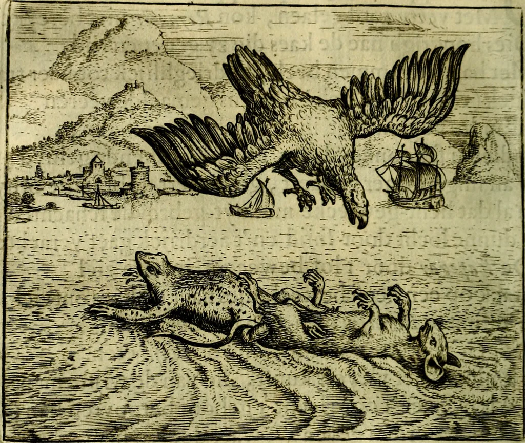 An illustration from Vorstelijcke warande der dieren : waer in de zeden-rijcke philosophie, poëtisch, morael, en historiael, vermakelijck en treffelijck wort voorgestelt : mit exempelen uyt de oude historien, in prose, 1682, leaf 81