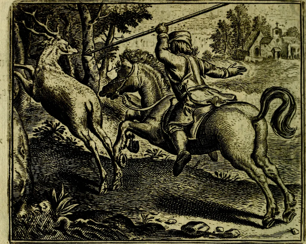 An illustration from Vorstelijcke warande der dieren : waer in de zeden-rijcke philosophie, poëtisch, morael, en historiael, vermakelijck en treffelijck wort voorgestelt : mit exempelen uyt de oude historien, in prose, 1682, leaf 89