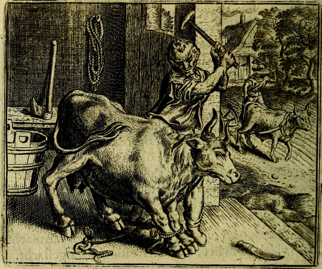 An illustration from Vorstelijcke warande der dieren : waer in de zeden-rijcke philosophie, poëtisch, morael, en historiael, vermakelijck en treffelijck wort voorgestelt : mit exempelen uyt de oude historien, in prose, 1682, leaf 97