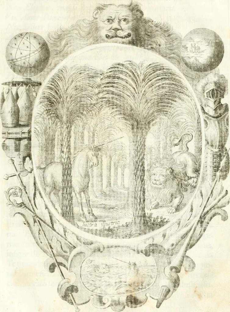 An illustration from Votum unanime Parnassi Salisburgensis deorum judicio et assensu approbatum, dum in celsiss.mum ac rever.mum S.R.I. Principem, Archiepiscopum Salisburgensem &c. &c. electus esset Joannes Ernestus è S.R.I. comitibus de Thun, Episcopus Seccoviensis, 1687, leaf 106
