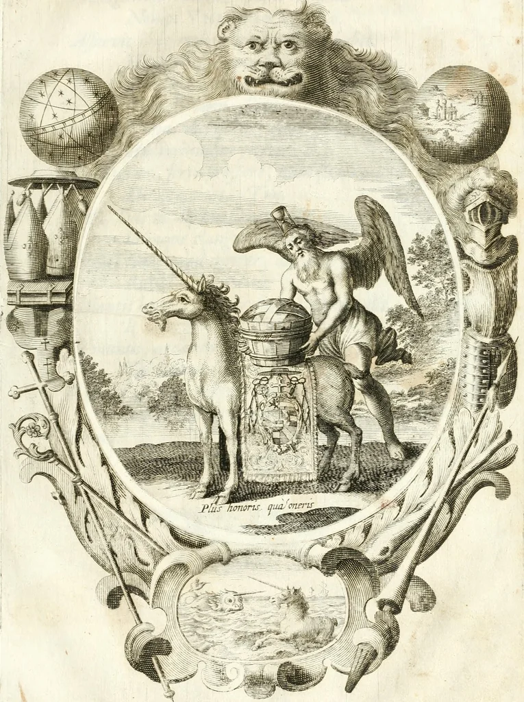 An illustration from Votum unanime Parnassi Salisburgensis deorum judicio et assensu approbatum, dum in celsiss.mum ac rever.mum S.R.I. Principem, Archiepiscopum Salisburgensem &c. &c. electus esset Joannes Ernestus è S.R.I. comitibus de Thun, Episcopus Seccoviensis, 1687, leaf 110