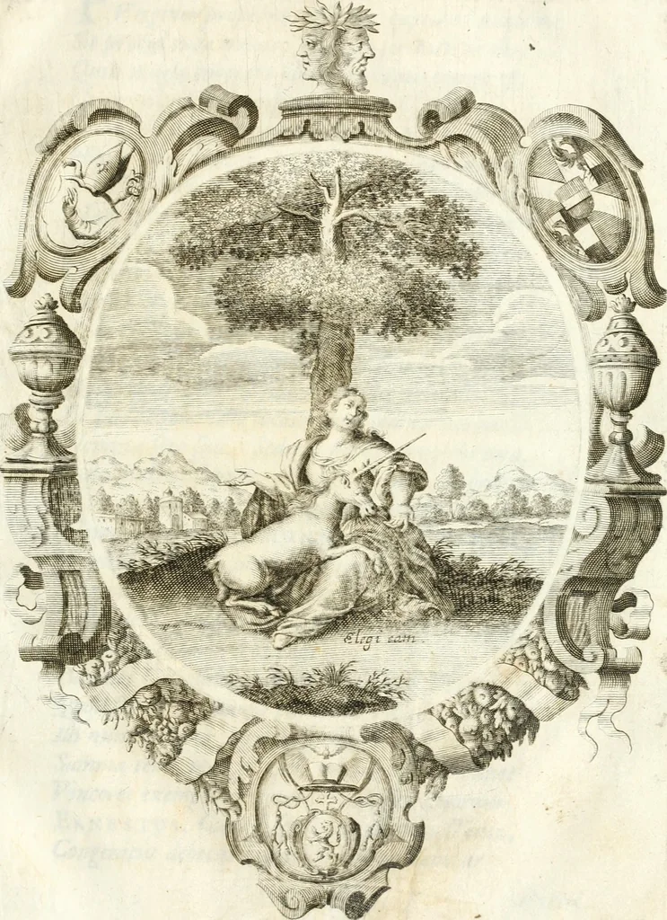 An illustration from Votum unanime Parnassi Salisburgensis deorum judicio et assensu approbatum, dum in celsiss.mum ac rever.mum S.R.I. Principem, Archiepiscopum Salisburgensem &c. &c. electus esset Joannes Ernestus è S.R.I. comitibus de Thun, Episcopus Seccoviensis, 1687, leaf 22