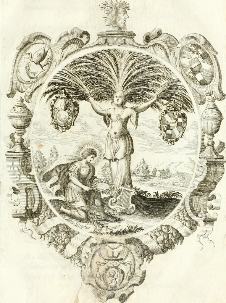 An illustration from Votum unanime Parnassi Salisburgensis deorum judicio et assensu approbatum, dum in celsiss.mum ac rever.mum S.R.I. Principem, Archiepiscopum Salisburgensem &c. &c. electus esset Joannes Ernestus è S.R.I. comitibus de Thun, Episcopus Seccoviensis, 1687, leaf 30