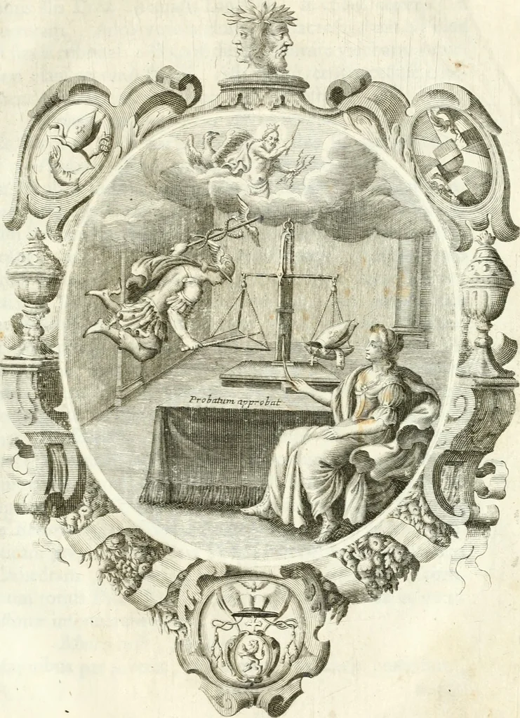 An illustration from Votum unanime Parnassi Salisburgensis deorum judicio et assensu approbatum, dum in celsiss.mum ac rever.mum S.R.I. Principem, Archiepiscopum Salisburgensem &c. &c. electus esset Joannes Ernestus è S.R.I. comitibus de Thun, Episcopus Seccoviensis, 1687, leaf 34