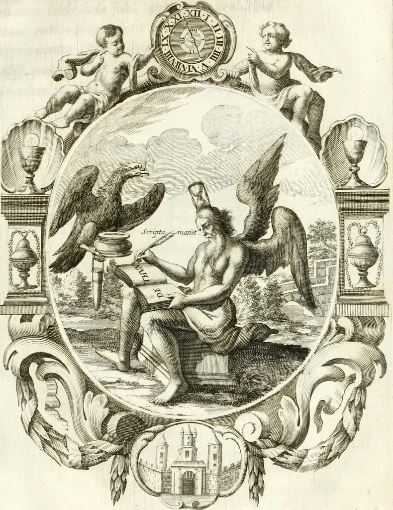 An illustration from Votum unanime Parnassi Salisburgensis deorum judicio et assensu approbatum, dum in celsiss.mum ac rever.mum S.R.I. Principem, Archiepiscopum Salisburgensem &c. &c. electus esset Joannes Ernestus è S.R.I. comitibus de Thun, Episcopus Seccoviensis, 1687, leaf 52