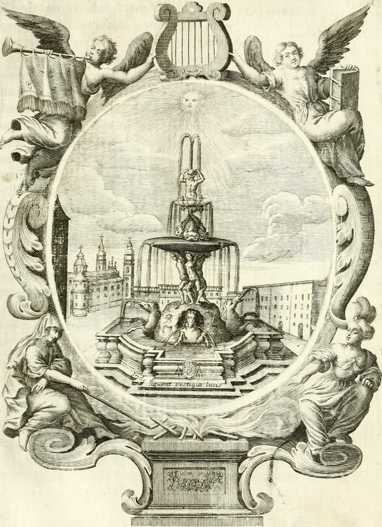 An illustration from Votum unanime Parnassi Salisburgensis deorum judicio et assensu approbatum, dum in celsiss.mum ac rever.mum S.R.I. Principem, Archiepiscopum Salisburgensem &c. &c. electus esset Joannes Ernestus è S.R.I. comitibus de Thun, Episcopus Seccoviensis, 1687, leaf 88