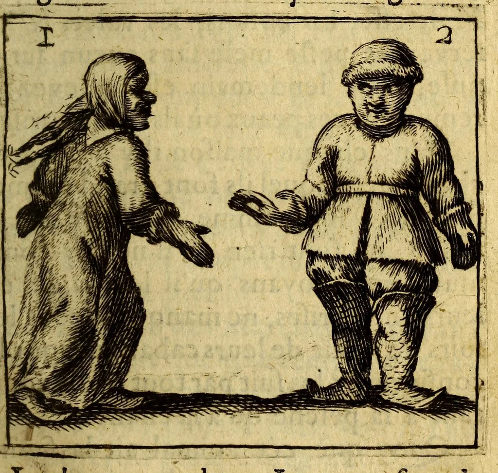 An illustration from Voyage des pais septentrionaux : Dans lequel se void [sic] les moeurs, maniere de vivre, & superstitions des Norweguiens, Lappons, Kiloppes, Borandiens, Syberiens, Samojedes, Zembliens, & Islandois, enrichi de plusieurs figures., 1671, leaf 61