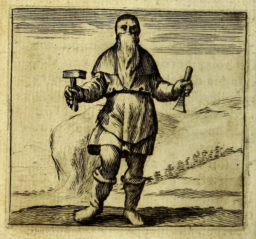 An illustration from Voyage des pays septentrionaux. : Dans lequel se void [sic] les moeurs, maniere de vivre, & superstitions des Norweguiens, Lappons, Kiloppes, Borandiens, Syberiens, Samojedes, Zembliens, & Islandois., 1676, leaf 144