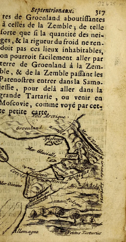 An illustration from Voyage des pays septentrionaux. : Dans lequel se void [sic] les moeurs, maniere de vivre, & superstitions des Norweguiens, Lappons, Kiloppes, Borandiens, Syberiens, Samojedes, Zembliens, & Islandois., 1676, leaf 333