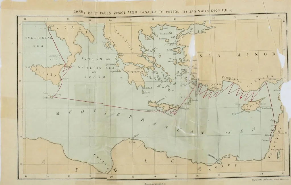 An illustration from The voyage and shipwreck of St. Paul, with dissertations on the life and writings of St. Luke, and the ships and navigation of the ancients, 1880, leaf 115