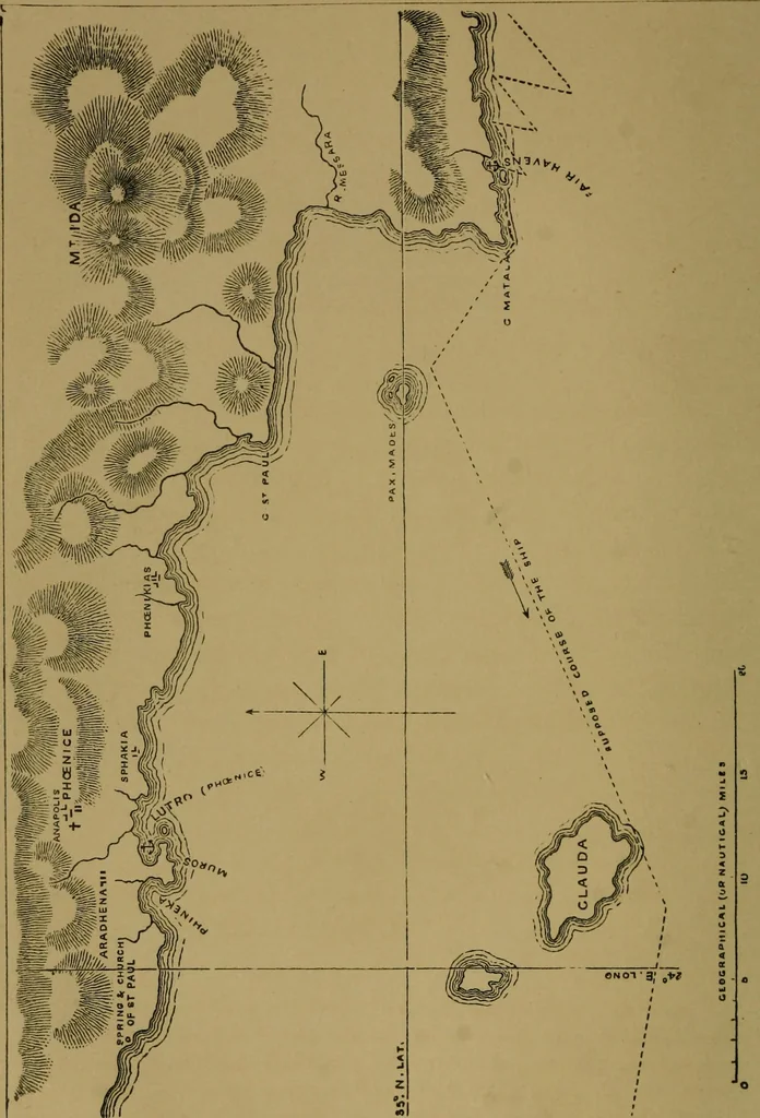 An illustration from The voyage and shipwreck of St. Paul, with dissertations on the life and writings of St. Luke, and the ships and navigation of the ancients, 1880, leaf 157