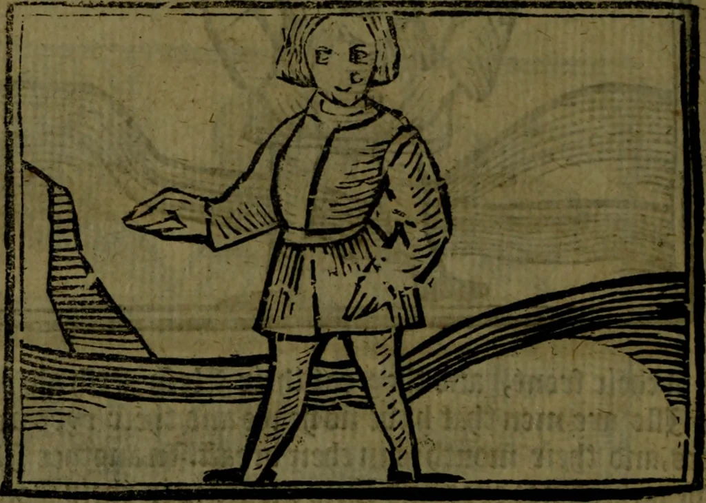 An illustration from The voyages & travels of Sir John Mandevile, Knight, wherein is set down the way to the Holy Land, and to Hierusalem, as also to the lands of the great Caan, and of Prestor John, to Inde, and divers other countries, together with many and strange marvels therein, 1684, leaf 107