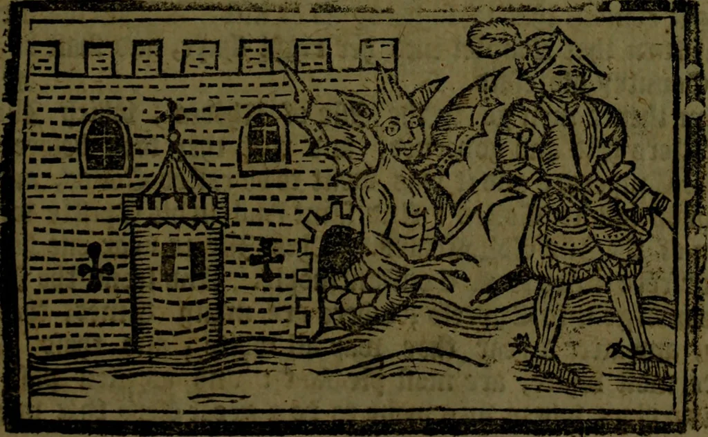 An illustration from The voyages & travels of Sir John Mandevile, Knight, wherein is set down the way to the Holy Land, and to Hierusalem, as also to the lands of the great Caan, and of Prestor John, to Inde, and divers other countries, together with many and strange marvels therein, 1684, leaf 22