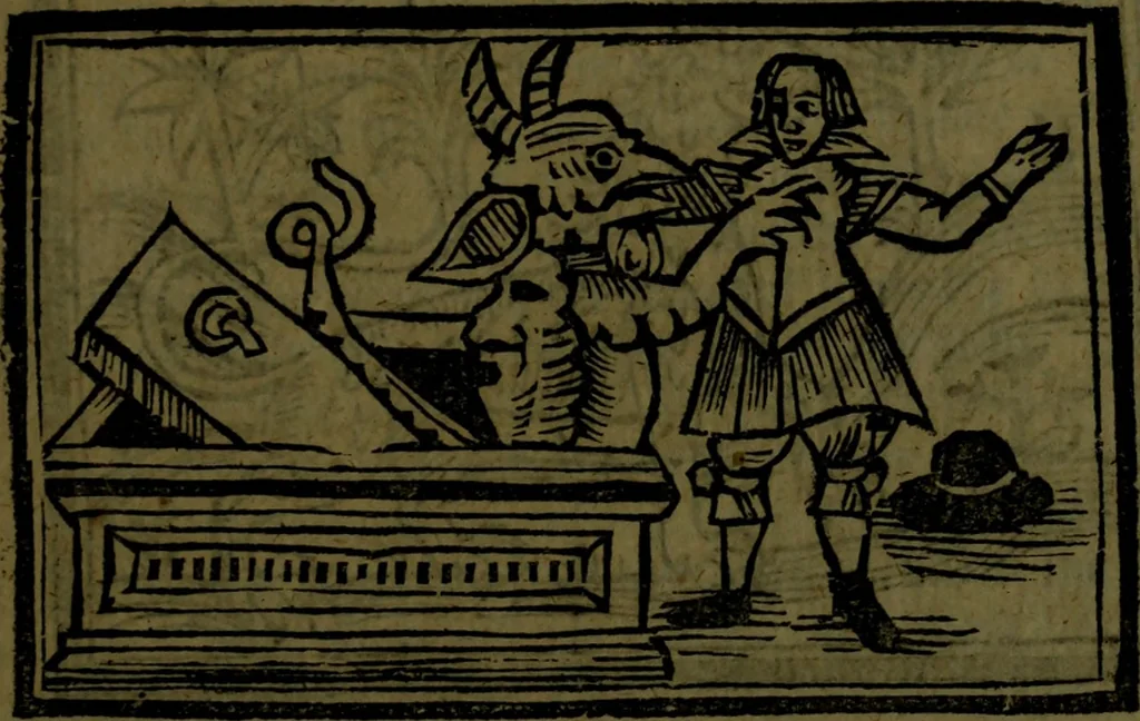 An illustration from The voyages & travels of Sir John Mandevile, Knight, wherein is set down the way to the Holy Land, and to Hierusalem, as also to the lands of the great Caan, and of Prestor John, to Inde, and divers other countries, together with many and strange marvels therein, 1684, leaf 24