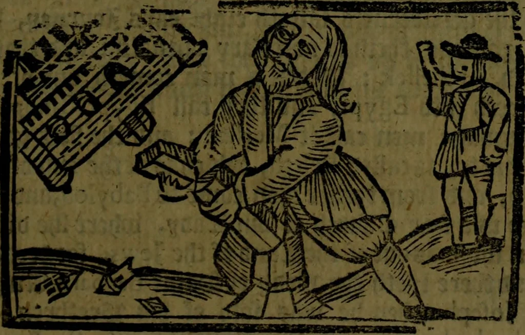 An illustration from The voyages & travels of Sir John Mandevile, Knight, wherein is set down the way to the Holy Land, and to Hierusalem, as also to the lands of the great Caan, and of Prestor John, to Inde, and divers other countries, together with many and strange marvels therein, 1684, leaf 28