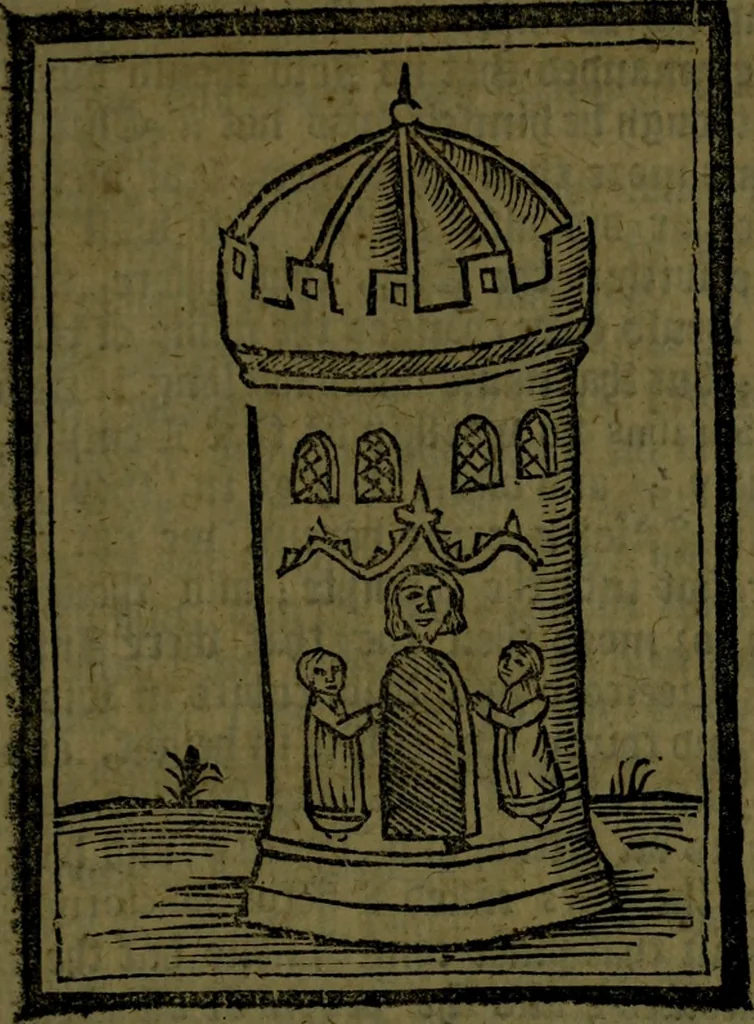 An illustration from The voyages & travels of Sir John Mandevile, Knight, wherein is set down the way to the Holy Land, and to Hierusalem, as also to the lands of the great Caan, and of Prestor John, to Inde, and divers other countries, together with many and strange marvels therein, 1684, leaf 44