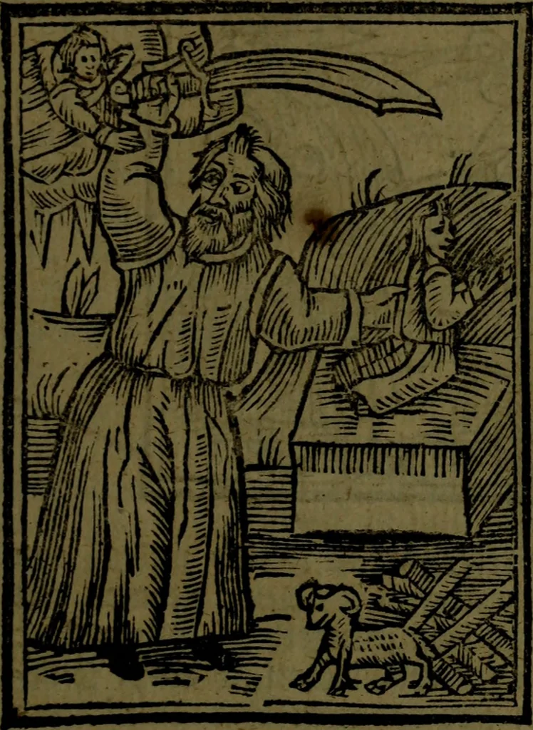 An illustration from The voyages & travels of Sir John Mandevile, Knight, wherein is set down the way to the Holy Land, and to Hierusalem, as also to the lands of the great Caan, and of Prestor John, to Inde, and divers other countries, together with many and strange marvels therein, 1684, leaf 58