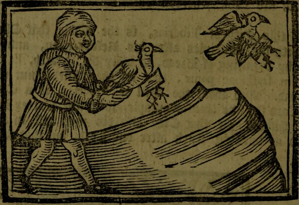 An illustration from The voyages & travels of Sir John Mandevile, Knight, wherein is set down the way to the Holy Land, and to Hierusalem, as also to the lands of the great Caan, and of Prestor John, to Inde, and divers other countries, together with many and strange marvels therein, 1684, leaf 63