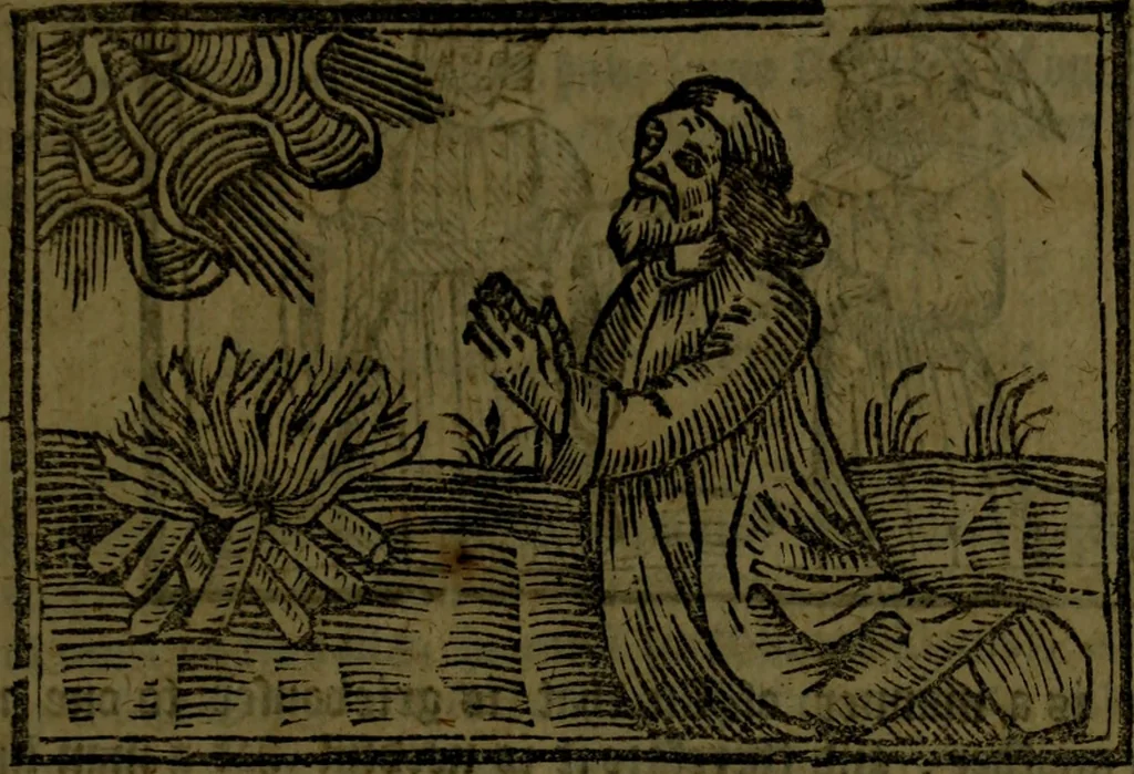 An illustration from The voyages & travels of Sir John Mandevile, Knight, wherein is set down the way to the Holy Land, and to Hierusalem, as also to the lands of the great Caan, and of Prestor John, to Inde, and divers other countries, together with many and strange marvels therein, 1684, leaf 64
