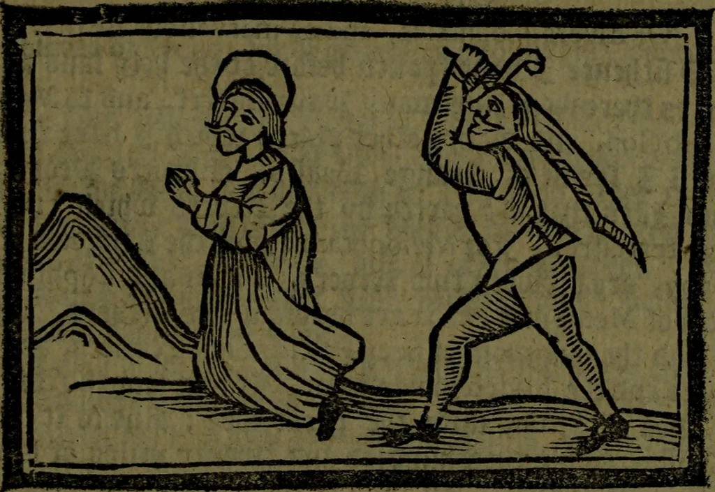 An illustration from The voyages & travels of Sir John Mandevile, Knight, wherein is set down the way to the Holy Land, and to Hierusalem, as also to the lands of the great Caan, and of Prestor John, to Inde, and divers other countries, together with many and strange marvels therein, 1684, leaf 76