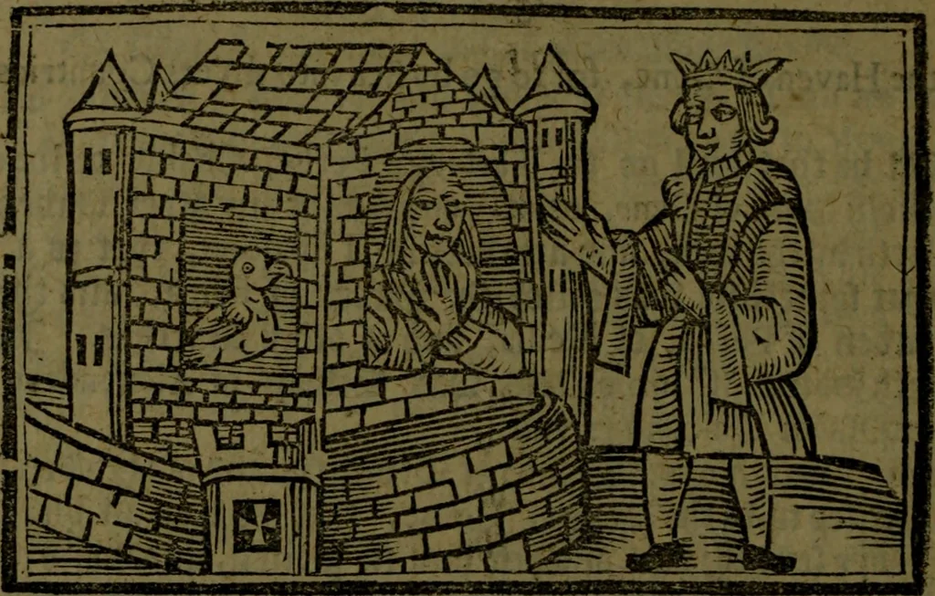 An illustration from The voyages & travels of Sir John Mandevile, Knight, wherein is set down the way to the Holy Land, and to Hierusalem, as also to the lands of the great Caan, and of Prestor John, to Inde, and divers other countries, together with many and strange marvels therein, 1684, leaf 79