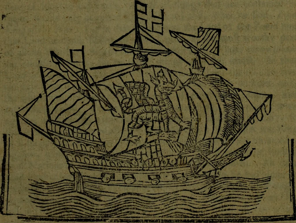 An illustration from The voyages & travels of Sir John Mandevile, Knight, wherein is set down the way to the Holy Land, and to Hierusalem, as also to the lands of the great Caan, and of Prestor John, to Inde, and divers other countries, together with many and strange marvels therein, 1684, leaf 8