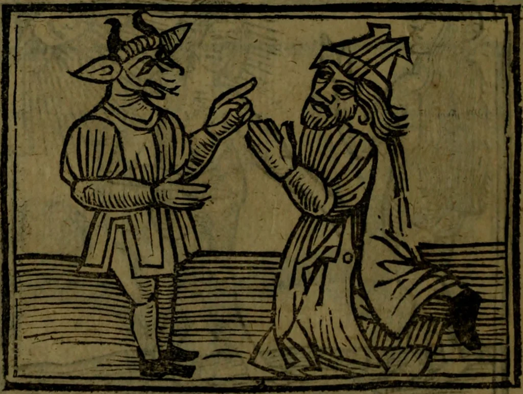 An illustration from The voyages & travels of Sir John Mandevile, Knight, wherein is set down the way to the Holy Land, and to Hierusalem, as also to the lands of the great Caan, and of Prestor John, to Inde, and divers other countries, together with many and strange marvels therein, 1684, leaf 89