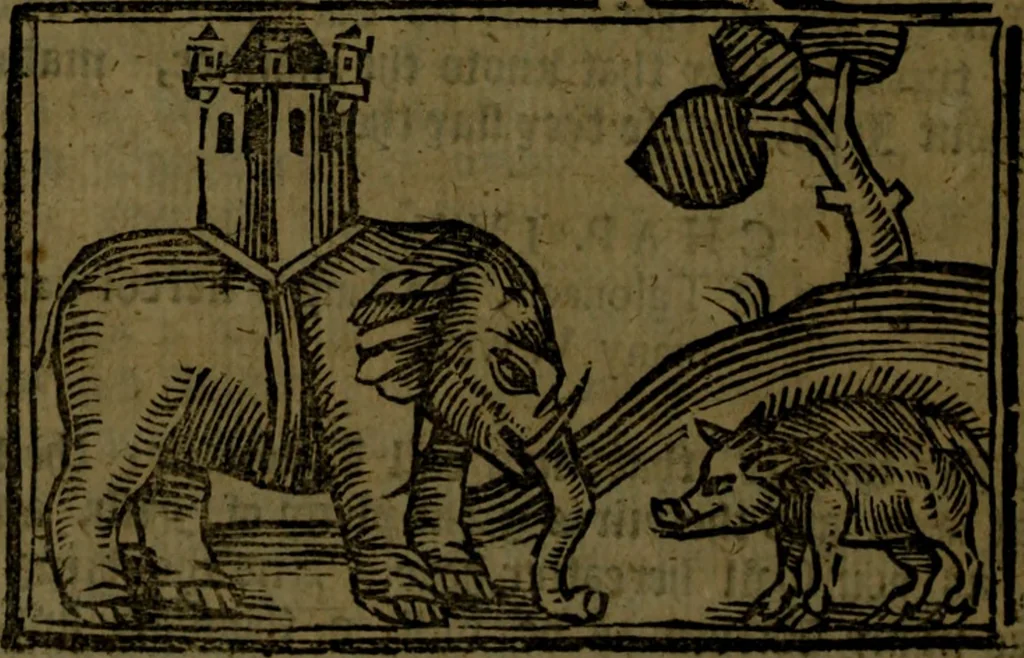 An illustration from The voyages & travels of Sir John Mandevile, Knight, wherein is set down the way to the Holy Land, and to Hierusalem, as also to the lands of the great Caan, and of Prestor John, to Inde, and divers other countries, together with many and strange marvels therein, 1684, leaf 99