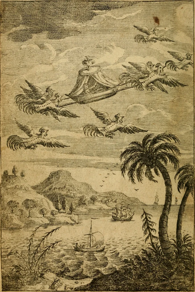 An illustration from A voyage to Cacklogallinia: : with a description of the religion, policy, Customs and manners, of that country., 1727, leaf 5