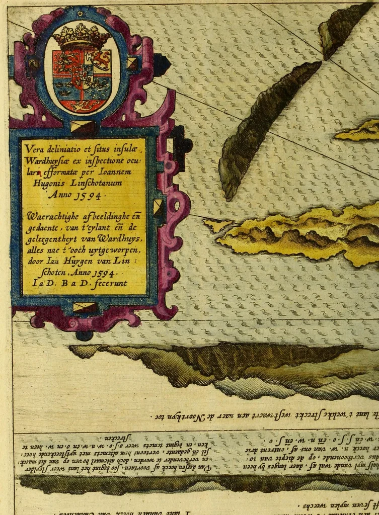 An illustration from Voyagie, ofte schip-vaert, van Ian Huyghen van Linschoten, van by Noorden om langes Noorvvegen de Noortcaep, Laplant, Vinlant, Ruslandt, de VVitte Zee, de custen van candenoes, Svvetenoes, Pitzora ... : VVaer inne seer distinctelicken verbaels-ghewijse beschreven ende aenghewesen wordt, alle t'ghene dat hem op de selve reyse van dach tot dach bejeghent en voorghecomen is ... Anno 1594. en[de] 1595, 1601, leaf 118