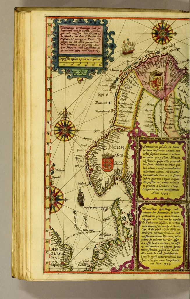 An illustration from Voyagie, ofte schip-vaert, van Ian Huyghen van Linschoten, van by Noorden om langes Noorvvegen de Noortcaep, Laplant, Vinlant, Ruslandt, de VVitte Zee, de custen van candenoes, Svvetenoes, Pitzora ... : VVaer inne seer distinctelicken verbaels-ghewijse beschreven ende aenghewesen wordt, alle t'ghene dat hem op de selve reyse van dach tot dach bejeghent en voorghecomen is ... Anno 1594. en[de] 1595, 1601, leaf 126