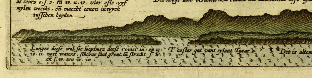An illustration from Voyagie, ofte schip-vaert, van Ian Huyghen van Linschoten, van by Noorden om langes Noorvvegen de Noortcaep, Laplant, Vinlant, Ruslandt, de VVitte Zee, de custen van candenoes, Svvetenoes, Pitzora ... : VVaer inne seer distinctelicken verbaels-ghewijse beschreven ende aenghewesen wordt, alle t'ghene dat hem op de selve reyse van dach tot dach bejeghent en voorghecomen is ... Anno 1594. en[de] 1595, 1601, leaf 62