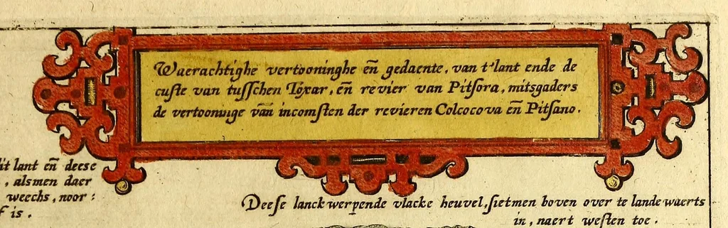 An illustration from Voyagie, ofte schip-vaert, van Ian Huyghen van Linschoten, van by Noorden om langes Noorvvegen de Noortcaep, Laplant, Vinlant, Ruslandt, de VVitte Zee, de custen van candenoes, Svvetenoes, Pitzora ... : VVaer inne seer distinctelicken verbaels-ghewijse beschreven ende aenghewesen wordt, alle t'ghene dat hem op de selve reyse van dach tot dach bejeghent en voorghecomen is ... Anno 1594. en[de] 1595, 1601, leaf 69