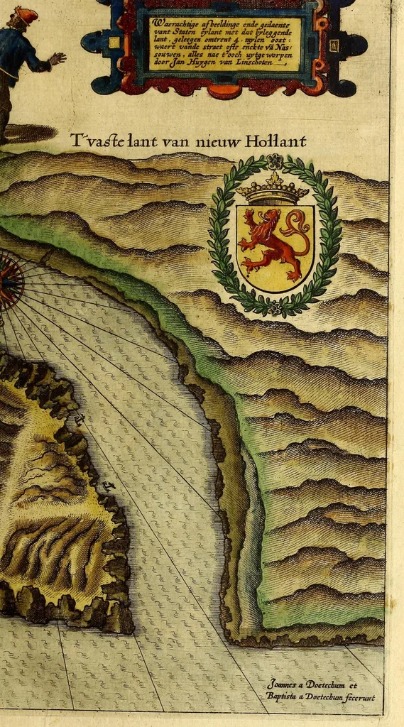 An illustration from Voyagie, ofte schip-vaert, van Ian Huyghen van Linschoten, van by Noorden om langes Noorvvegen de Noortcaep, Laplant, Vinlant, Ruslandt, de VVitte Zee, de custen van candenoes, Svvetenoes, Pitzora ... : VVaer inne seer distinctelicken verbaels-ghewijse beschreven ende aenghewesen wordt, alle t'ghene dat hem op de selve reyse van dach tot dach bejeghent en voorghecomen is ... Anno 1594. en[de] 1595, 1601, leaf 93