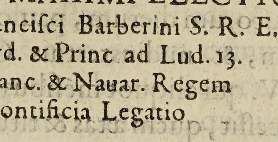 An illustration from Vrbani VIII. Pont. Maximi electio. et Francis Barberini S.R.E. Cardin. & Princ. ad Lud. XIII. Fra. & Nau. regem pontificia legatio. Ex III. tomo annalium Rodolphi Botereii ..., 1625, leaf 3