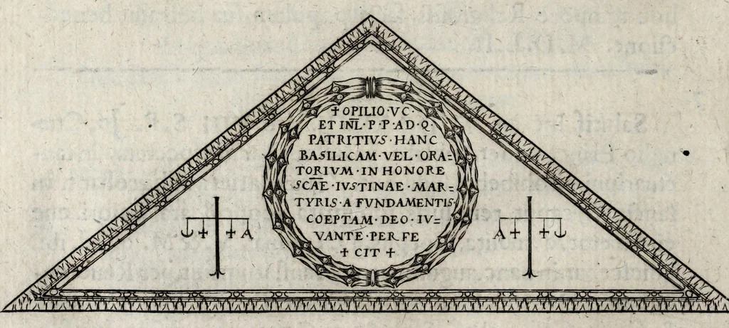 An illustration from Vrbis Patauinae inscriptiones sacrae et prophanae : quibus templorum & altarium exstructiones atq[ue] dedicationes, coenobiorum quoq[ue] aedificia, primorum iuxta ciuium ac recentiorum familię nomina, coniugia, & liberi, magistratus ac honores diuersi : doctorum praeterea omni disciplinarum genere in urbe atq[ue] Gymnasio Patauino clarissimorum, itemq[ue] principum, nobilium & aduenarum, artificum praeterea insignium monumenta, 1649, leaf 360