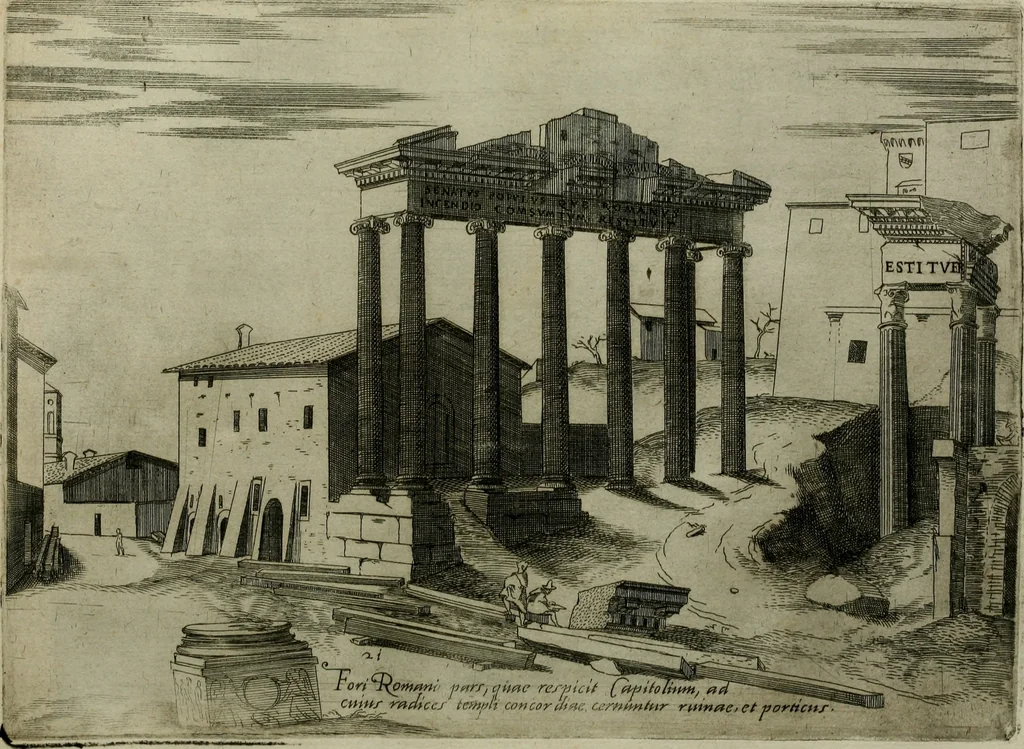 An illustration from Vrbis Romae aedificiorvm illvstrivmqvae svpersvnt reliqviae, 1569, leaf 48
