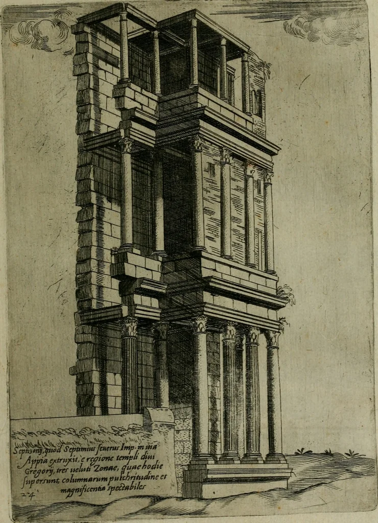 An illustration from Vrbis Romae aedificiorvm illvstrivmqvae svpersvnt reliqviae, 1569, leaf 54