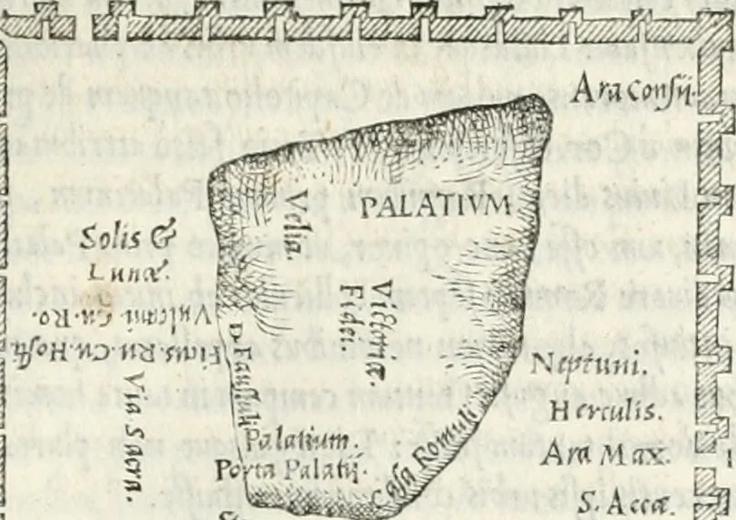 An illustration from Vrbis Romae topographia : nvper ab ipso avctore nonnvllis erroribvs svblatis emandata, addita etiam interpretatione nominum quæ unica litera uel syllaba in antiquis titulis scripta inueniuntur : cvi etiam ab eodem adiectae svnt qvam breuissimæ obseruationes de prænomine, nomine, & cognomine de quibus etsi multi multa scripsere nemo tamen hactenus rei ueritatem attigisse videtur, 1544, leaf 32